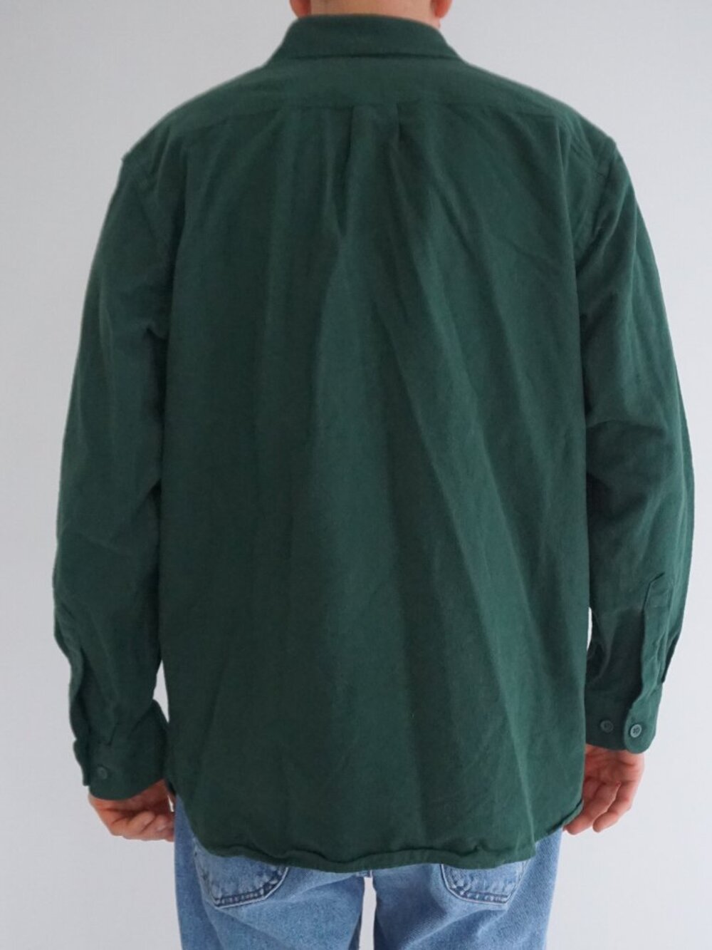 Vintage LL Bean Green Solid Button Front Flannel Shirt Traditional Workwear L - Picture 2 of 11